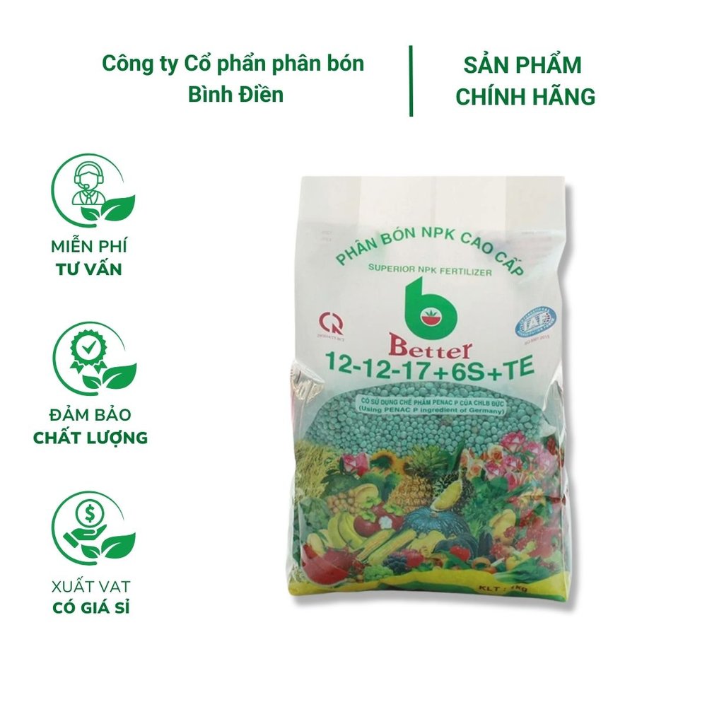 Phân bón NPK Better Xanh 12-12-17-6S + TE - Túi 1kg