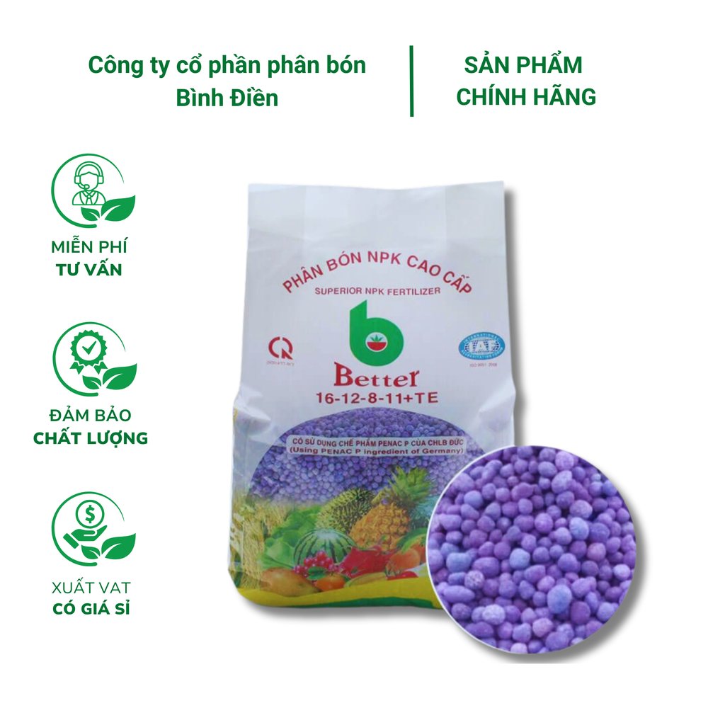 Phân bón NPK Better tím 16-12-8-11 + TE (1kg)- Dùng mọi loại cây trồng trong giai đoạn đâm chồi, phát triển cành lá, ra hoa, dưỡng trái