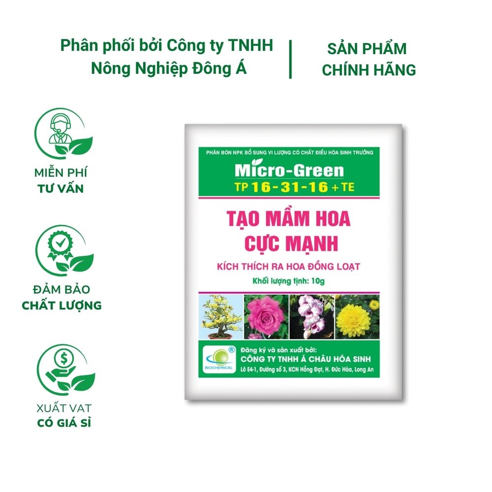 Phân NPK Micro Green 16-31-16 - Tạo mầm hoa cực mạnh, kích thích ra hoa đồng loạt (Gói 10g)