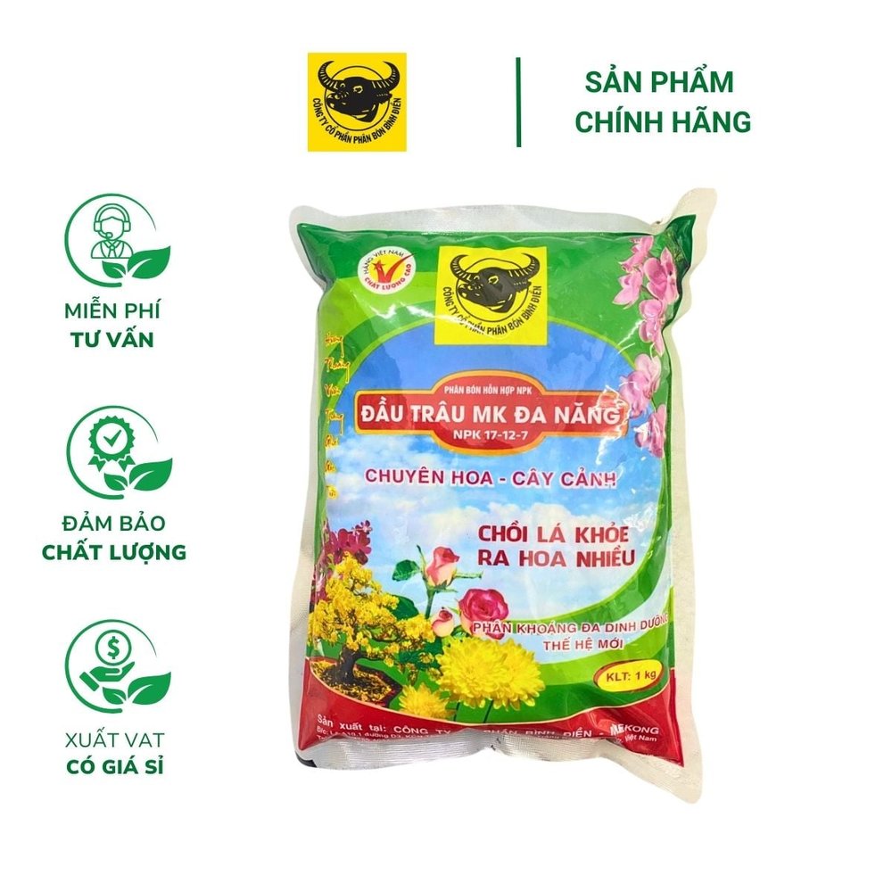 Phân bón đầu trâu MK đa năng 17-12-7 dùng cho hoa kiểng - Túi 1kg