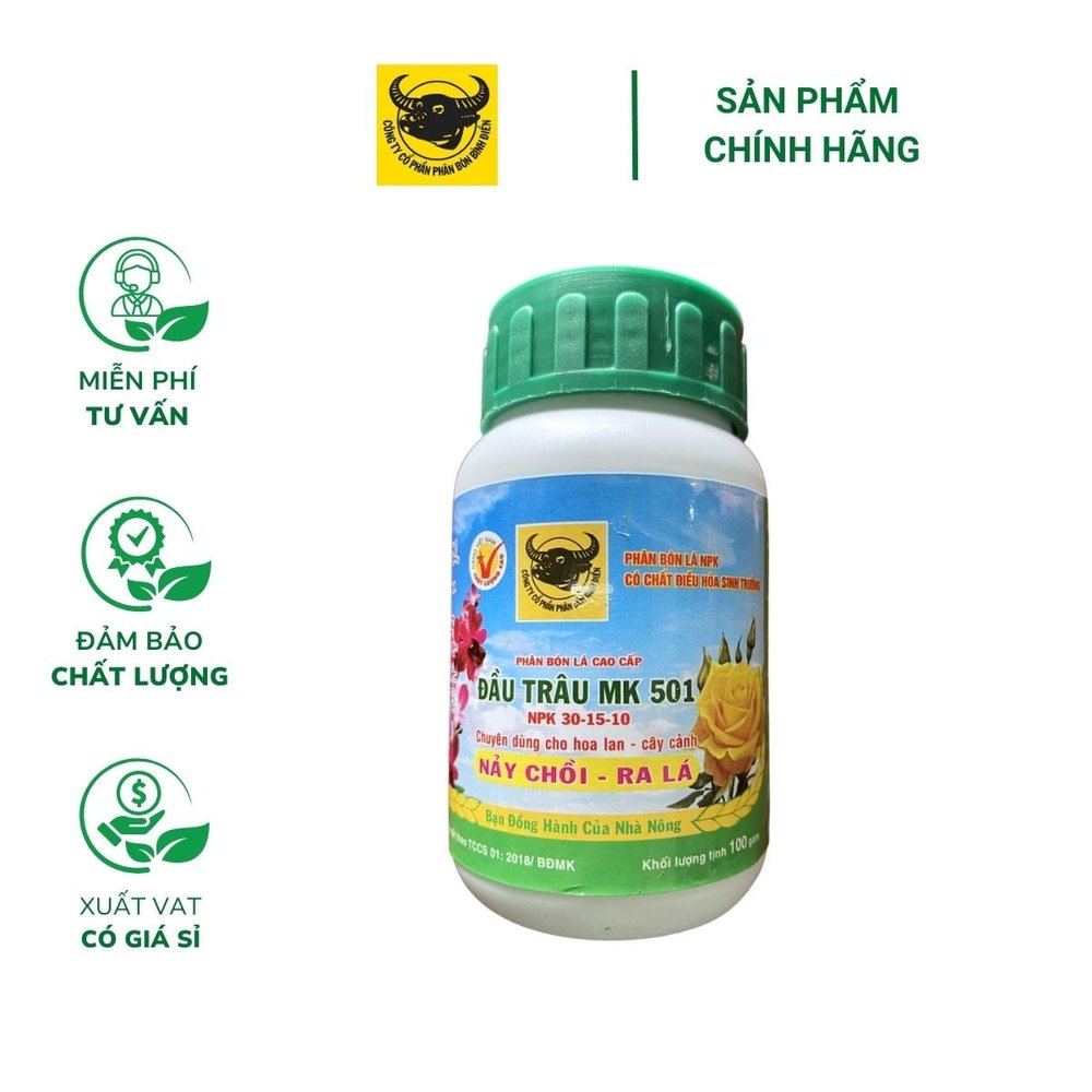 Phân bón lá cao cấp Đầu Trâu MK 501 ( 30-15-10 ) - Lọ 100gr