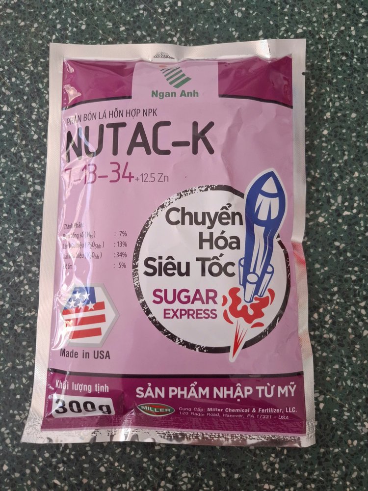 Phân Bón Lá Hỗn Hợp NPK NUTAC-K 7-13-34 + 125 Zn - Chuyển Hóa Siêu Tốc - Made in USA