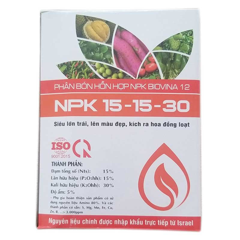 Phân Bón Hỗn Hợp NPK BIOVINA 12  NPK 15-15-30 - Siêu Lớn Trái, Lên Màu Đẹp, Kích Ra Hoa Đồng Loạt