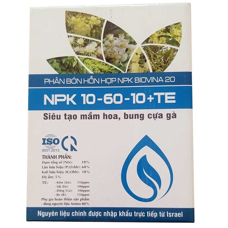 Phân Bón Hỗn Hợp NPK BIOVINA 20 - NPK 10-60-10+TE - Siêu Tạo Mầm Hoa, Bung Cựa Gà