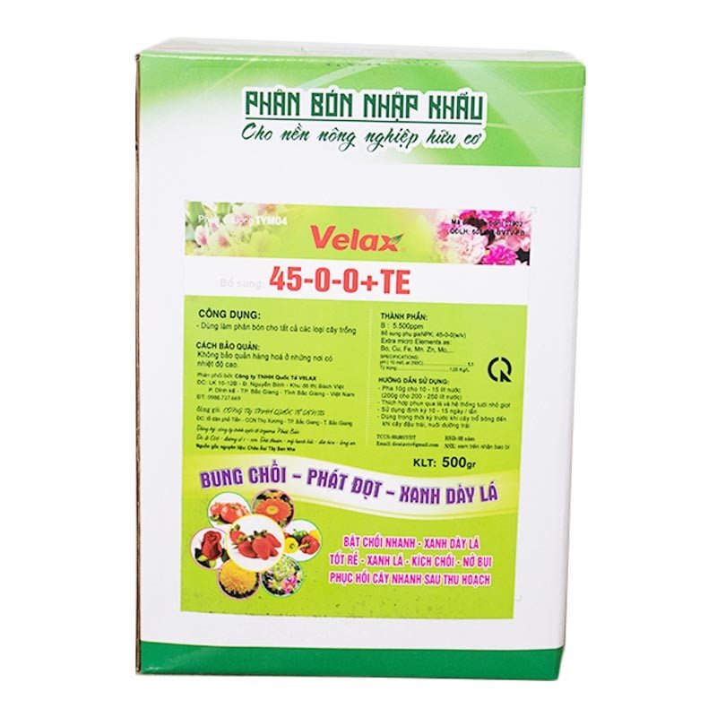 Phân bón vi lượng TYM04 - Velax 45-0-0+TE - Bung chồi - Phát đọt - Xanh dày lá
