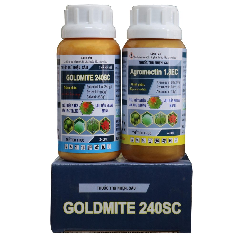 Bộ đôi thuốc trừ nhện, sâu GOLDMITE 240SC 240ml + Agrometic 1.8EC 240ml - Tiêu Diệt Nhện, Làm Ung Trứng Lưu Dẫn Mạnh