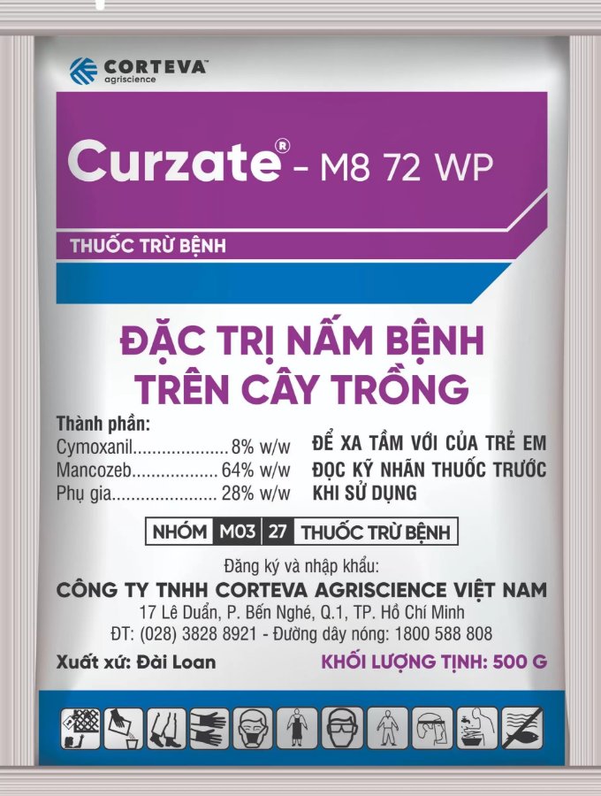 Curzate M8 72WP – Đặc Trị Sương Mai, Vàng Lá, Thối Quả Với Mancozeb & Cymoxanil
