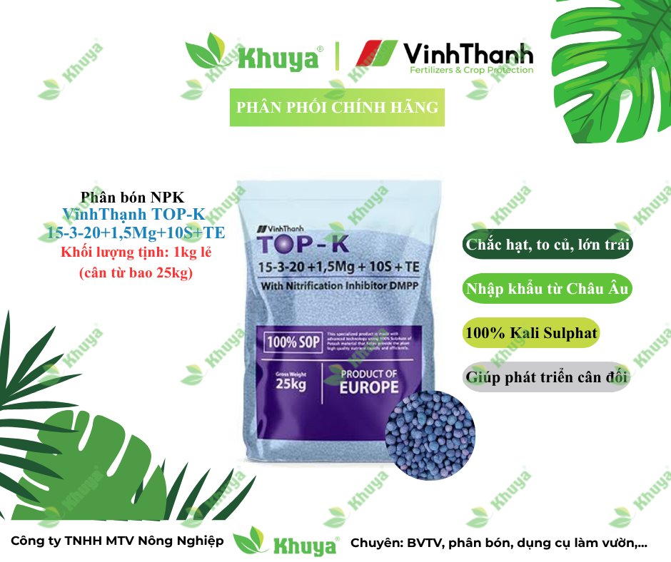 Phân Vĩnh Thạnh TOP-K 15-3-20 Tím cân lẻ 1kg