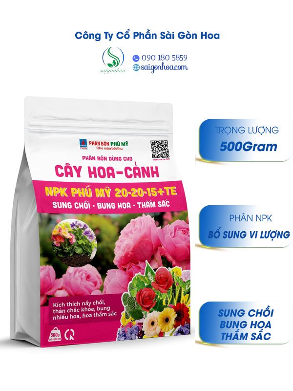 NPK Phú Mỹ 20-20-15+TE Cây Hoa-Cảnh
