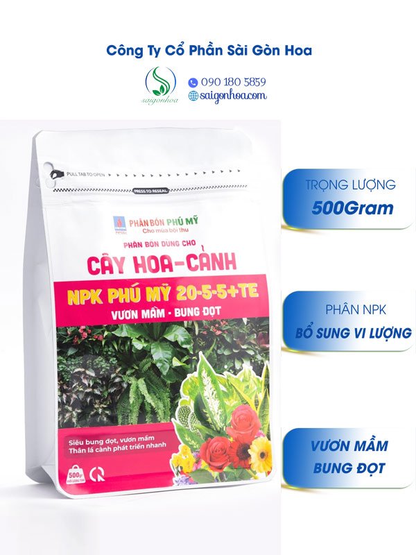 NPK Phú Mỹ 20-5-5+TE Cây Hoa Cảnh