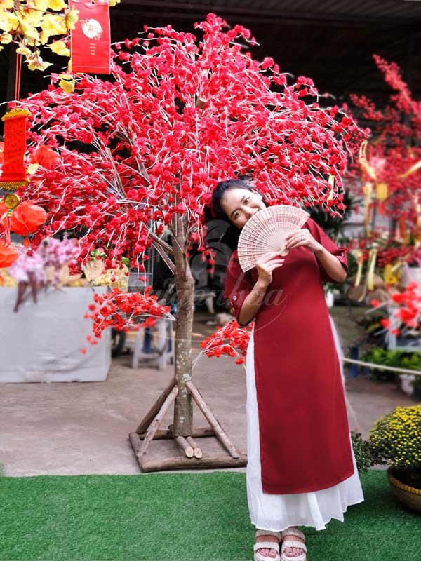 Cây Hoa Đào Đỏ Trang Trí Tết
