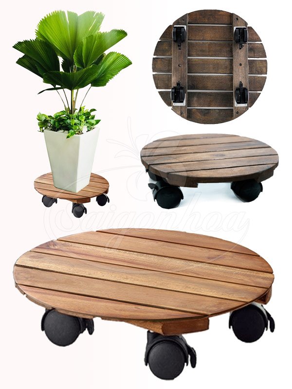 Chân Đế Gỗ Tròn Có Bánh Xe 30cm