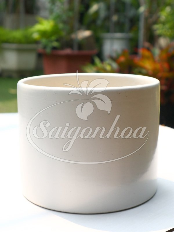 Chậu Sứ Trụ Tròn Men Trắng 14