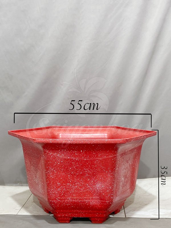 Chậu Nhựa Lục Giác Vân Đá Đỏ