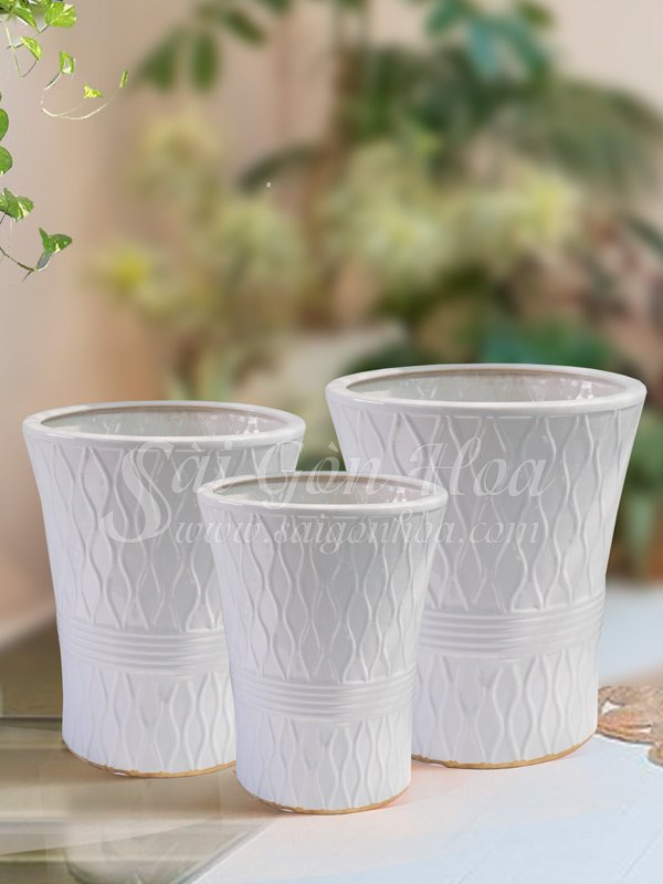 Bộ Chậu Sứ Lưới Viền Ngang