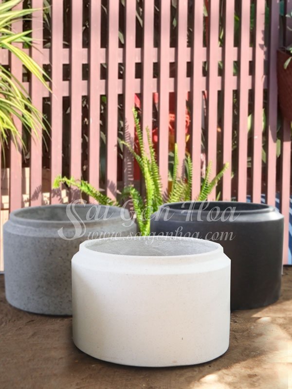 Chậu Đá Mài Gờ Miệng Lùn Trắng