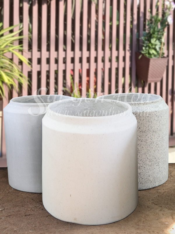 Chậu Đá Mài Gờ Miệng Cao Trắng