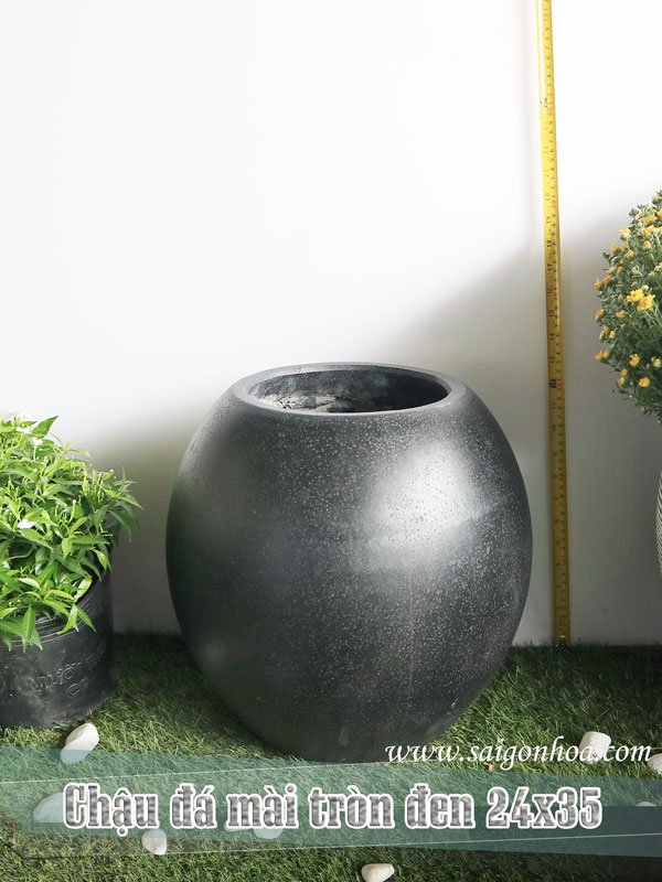 Chậu Đá Mài Tròn Đen 24×35