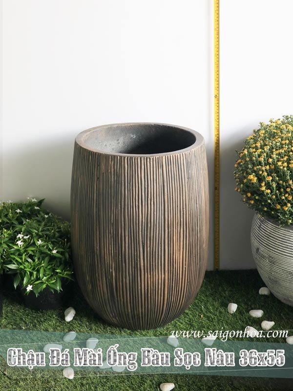 Chậu Đá Mài Ống Bầu Sọc Nâu 36×55