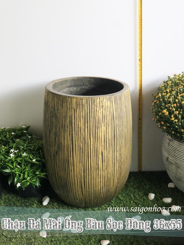 Chậu Đá Mài Ống Bầu Sọc Đồng 36×55