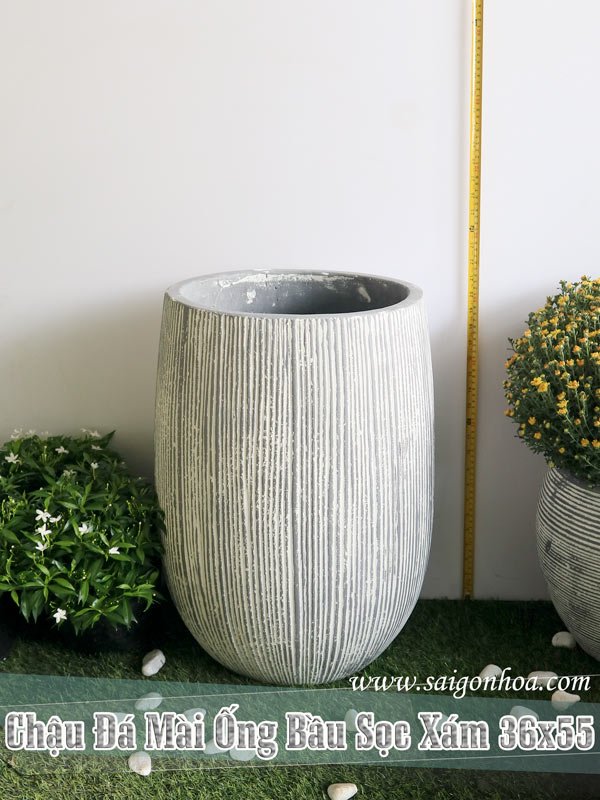 Chậu Đá Mài Ống Bầu Sọc Xám 36×55