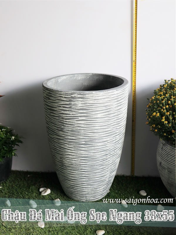 Chậu Đá Mài Ống Sọc Ngang Màu Xám 38×55