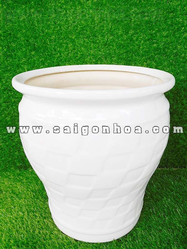 Chậu Bầu Men Trắng Trồng Cây Gốm Bát Tràng