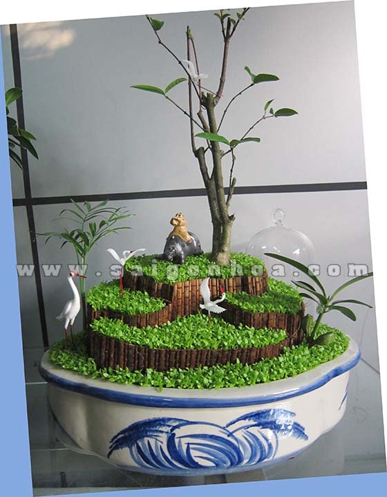 Tiểu Cảnh May Mắn Tài Lộc Cánh Cò