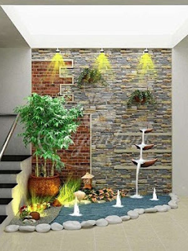 Tiểu Cảnh Tường Nước Dưới Chân Cầu Thang