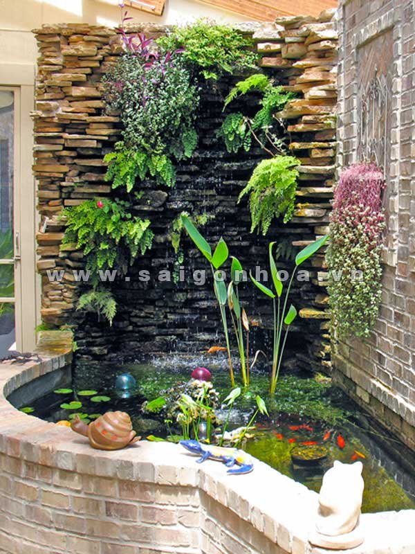 Tường Nước Với Hồ Cá