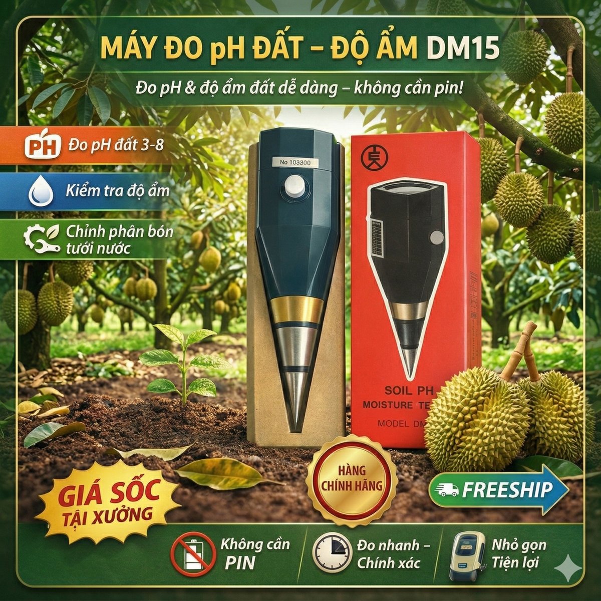 Máy đo pH - độ ẩm đất Takemura DM15 Nhật Bản ( Miễn ship )