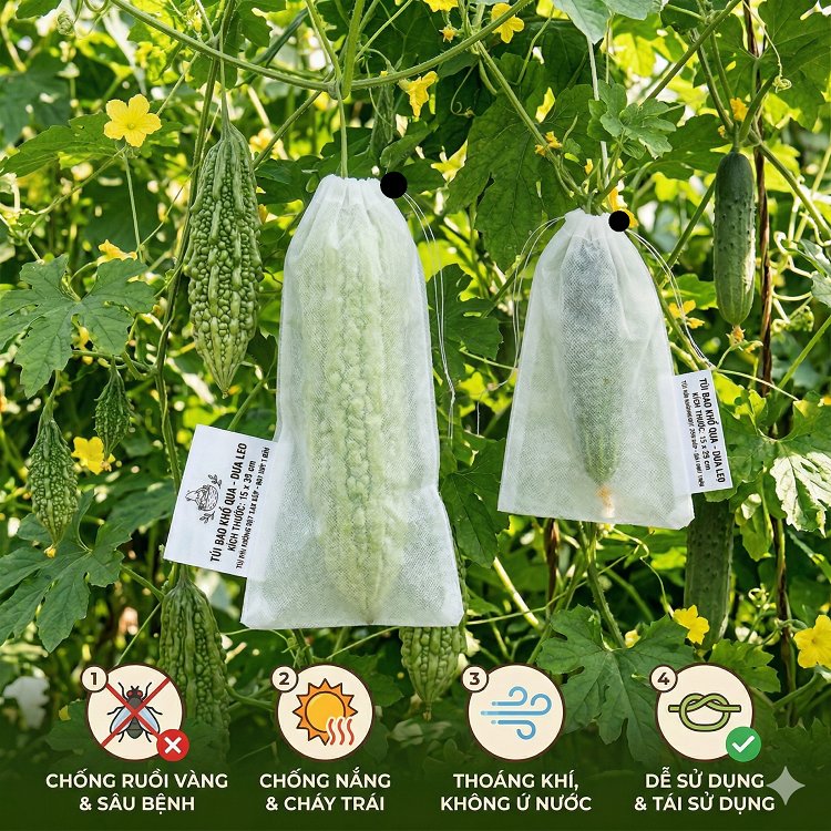 Túi bao mướp, khổ qua vải không dệt 15x35cm