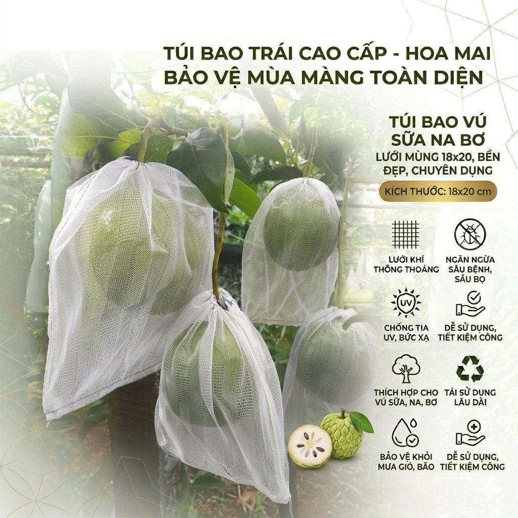 Bao trái 18x20cm lưới mùng caro bao mãng cầu, vú sữa, ổi, cam