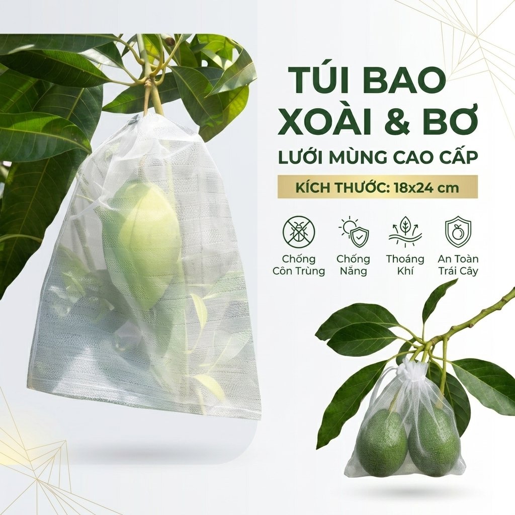 Túi bao xoài lưới mùng caro 18x24cm
