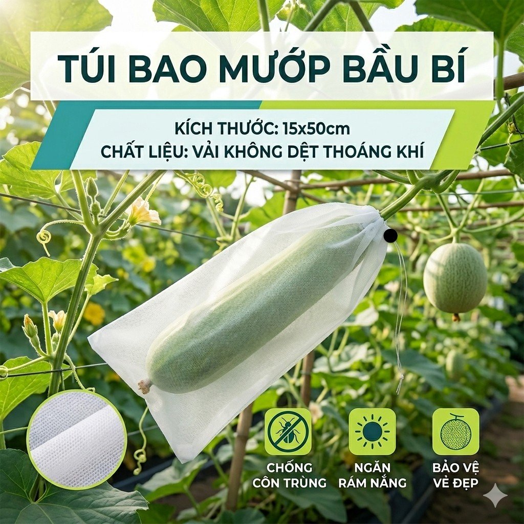Túi bao mướp bầu bí vải không dệt 15x50cm
