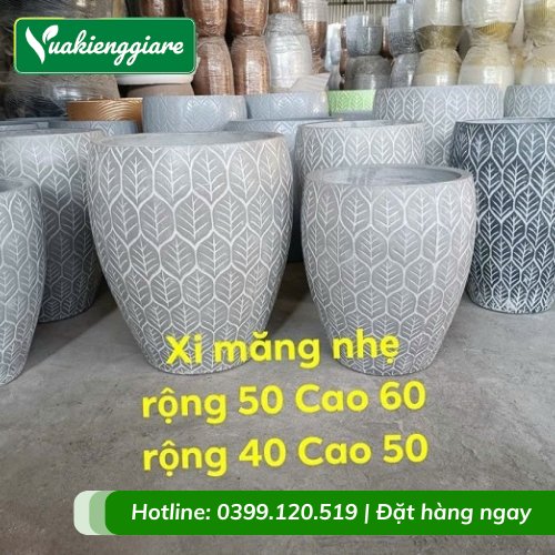 Chậu Xi Măng Nhẹ Hoa Văn Chiếc Lá 40×50