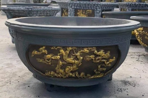 Chậu xi măng tròn giả đá truyền thống 1m
