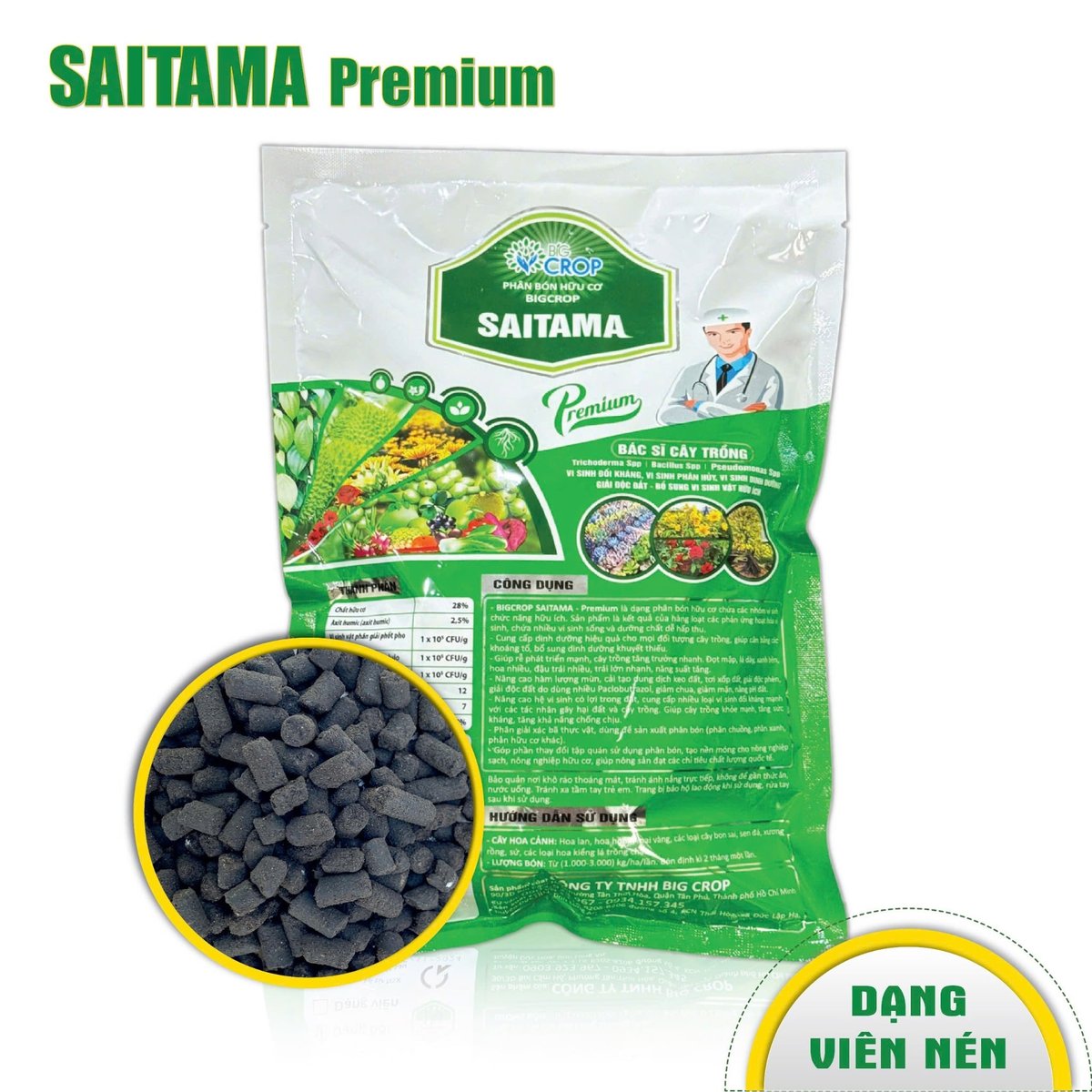 Goc247 - Phân Tan Chậm (VIÊN NÉN) Hữu Cơ Vi Sinh Dùng Cho Phong Lan, Cây Cảnh, Hoa Mai, Hoa Hồng, Rau - Saitama 1kg/gói