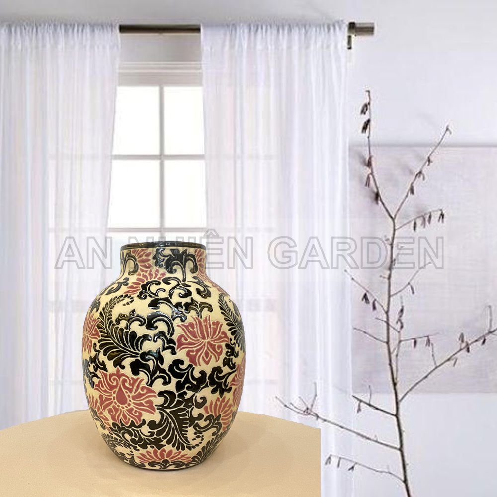 Bình Gốm Bầu Cổ Lọ | Họa Tiết Hoa Lá 2