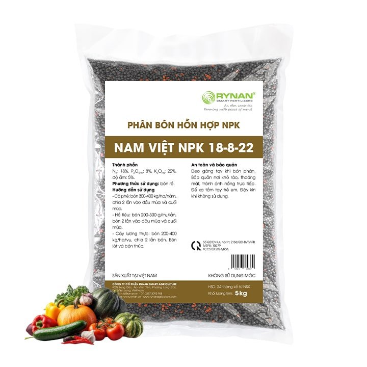 Phân Tan Chậm Nam Việt NPK 18-8-22, Bao 5kg