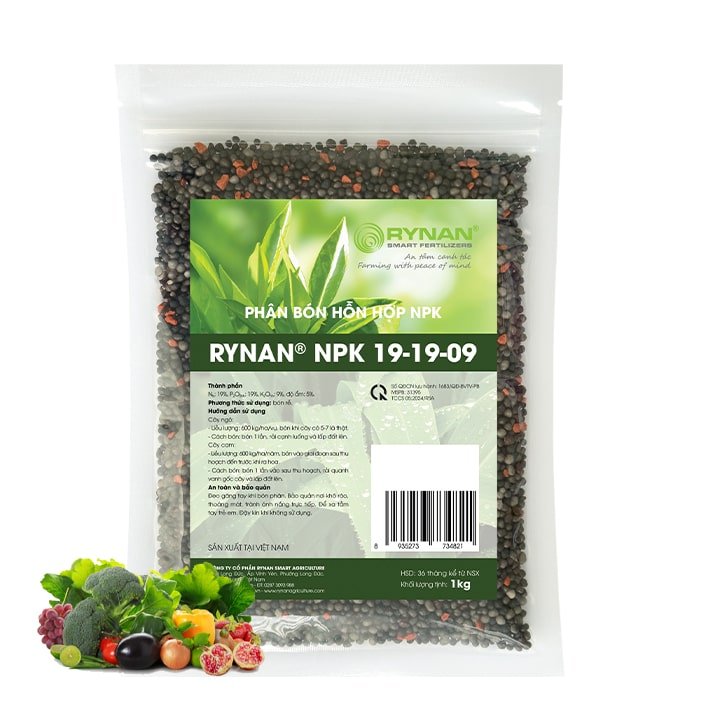Phân bón tan chậm Rynan NPK 19-19-09, Túi 1kg