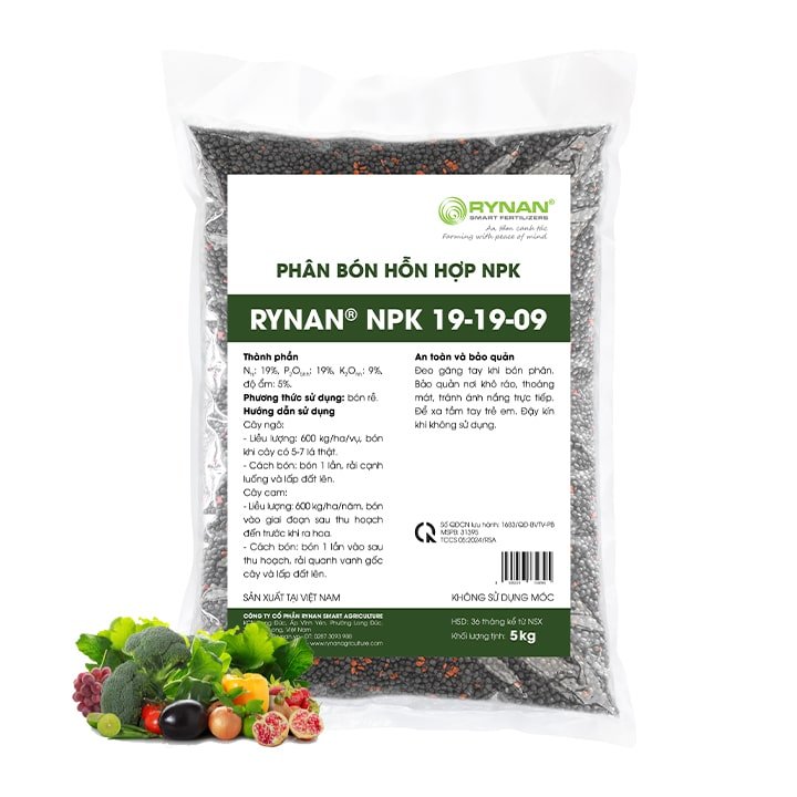 Phân bón tan chậm Rynan NPK 19-19-09, Bao 5kg