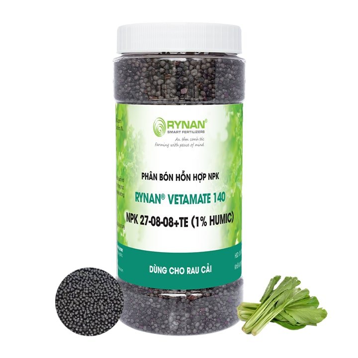 Phân tan chậm Rynan Vetamate 140 NPK 27-08-08+TE (1% Humic) – Hũ 1.25 kg