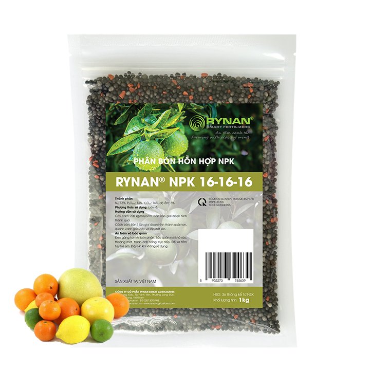 Phân tan chậm Rynan NPK 16-16-16 Cho Cây Có Múi – Túi 1kg