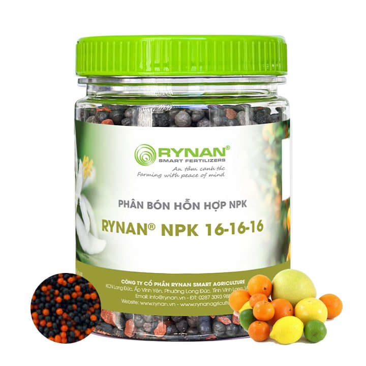 Phân tan chậm Rynan NPK 16-16-16 Cho Cây Có Múi – Hũ 150gr