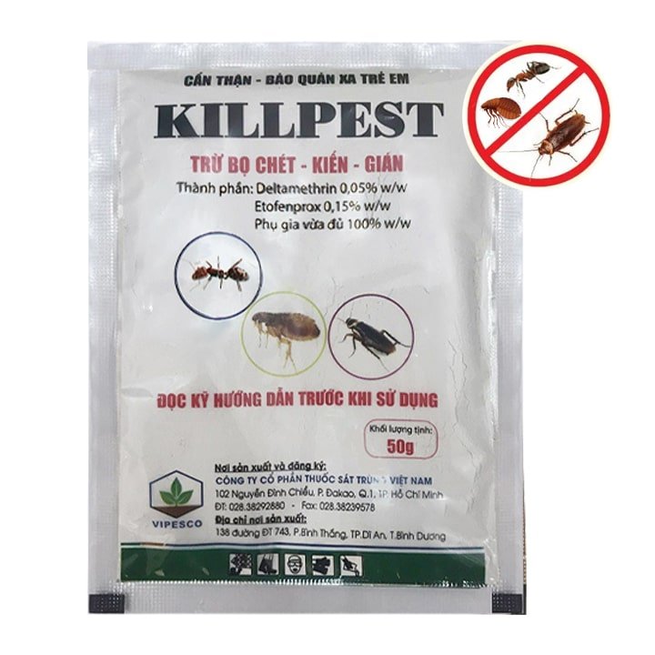 Bột Phấn Diệt Bọ Chét, Kiến, Gián KillPest Vipesco, Gói 50gr