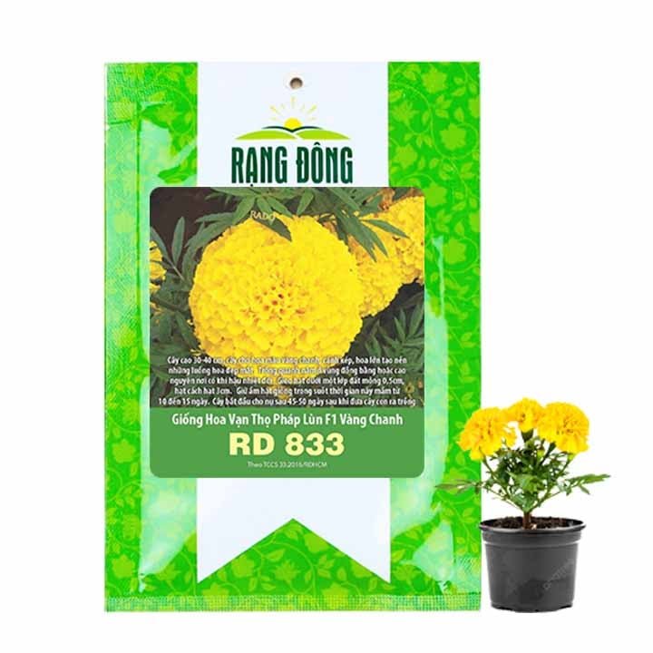 Hạt Giống Hoa Vạn Thọ Pháp Lùn F1 Vàng Chanh, Gói 10 hạt, H19