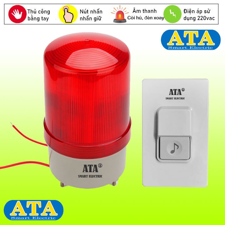 Nút bấm còi hú đèn xoay chớp báo động có dây ATA