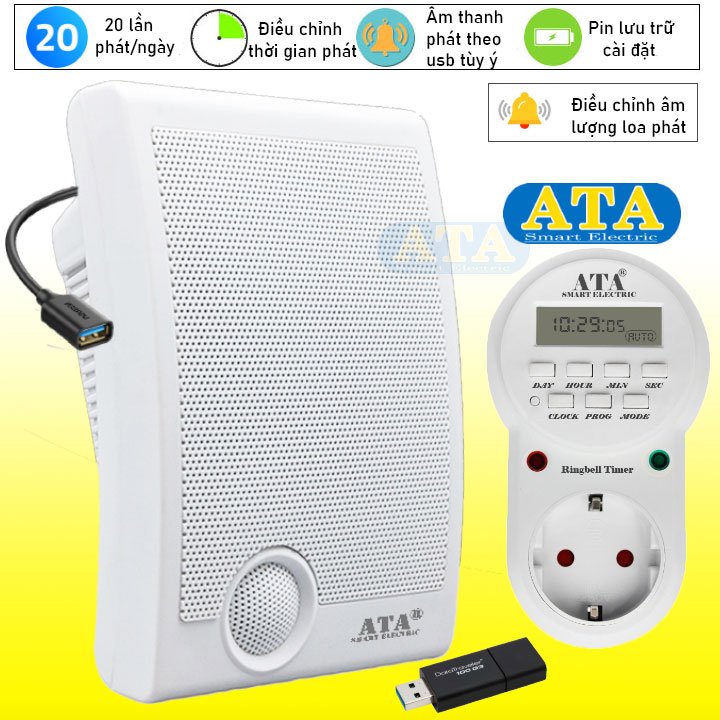 Bộ loa báo giờ phát nhạc mp3 tự động ATA VP-20USB
