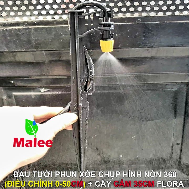 Đầu béc tưới phun mưa hình nón chụp xuống góc nhỏ kèm cây 35cm Flora (Bảo hành 2 năm)
